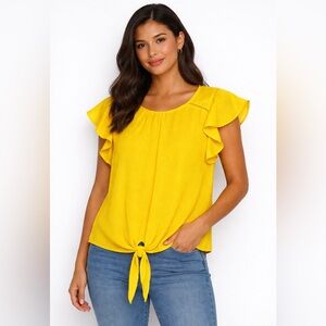 Sunny Yellow Ruffle Sleeve Blouse